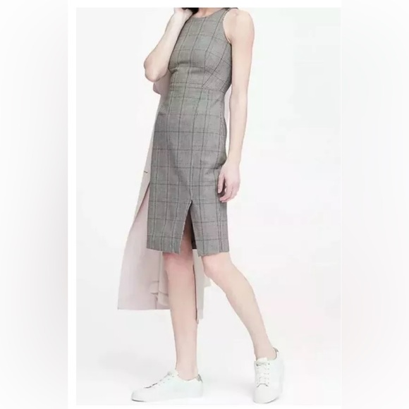Banana Republic- PLAID BI-STRETCH RACER-NECK SHEATH DRESS - Picture 3 of 5
